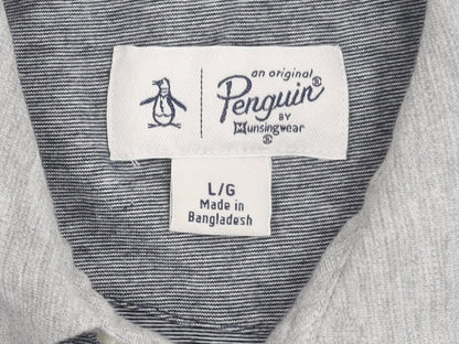 Penguin Mens Grey Cotton Polo Shirt L Short Sleeve Logo
