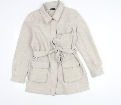 F&F Women’s Beige Belted Mid-Length Coat Size M Polyester Viscose
