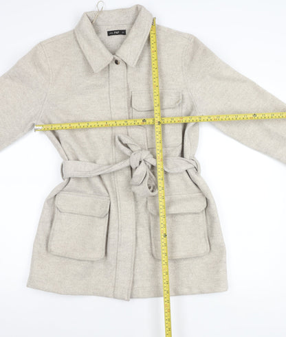 F&F Women’s Beige Belted Mid-Length Coat Size M Polyester Viscose