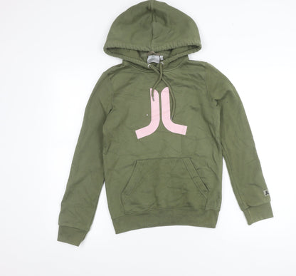 WESC Womens Green XS Pullover Hoodie Logo Print Cotton Blend