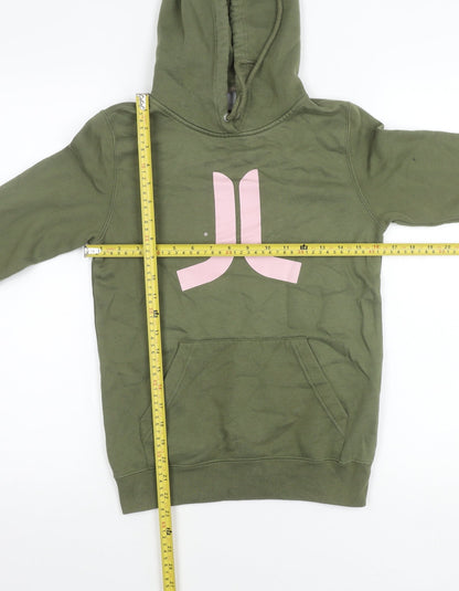 WESC Womens Green XS Pullover Hoodie Logo Print Cotton Blend