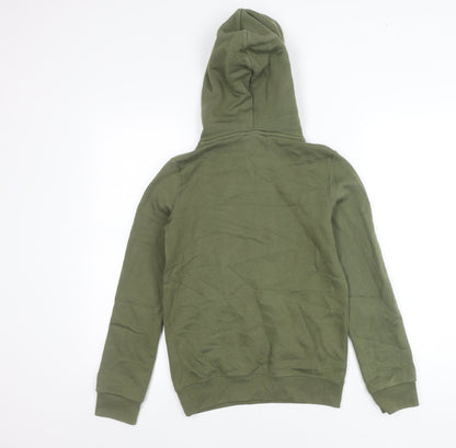 WESC Womens Green XS Pullover Hoodie Logo Print Cotton Blend