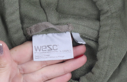 WESC Womens Green XS Pullover Hoodie Logo Print Cotton Blend