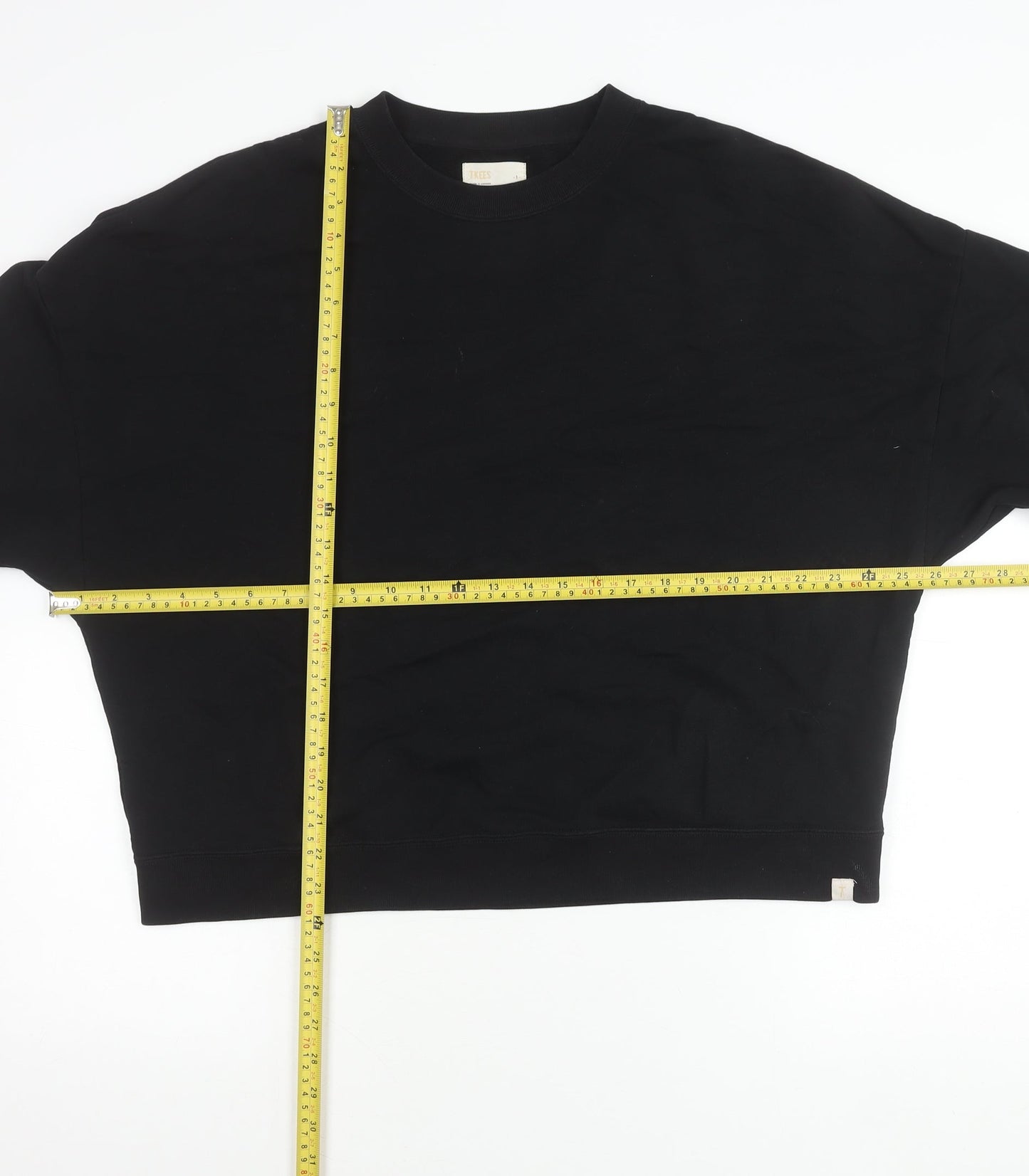 TKEES Womens Black Cotton Pullover Sweatshirt Size S Relaxed Fit