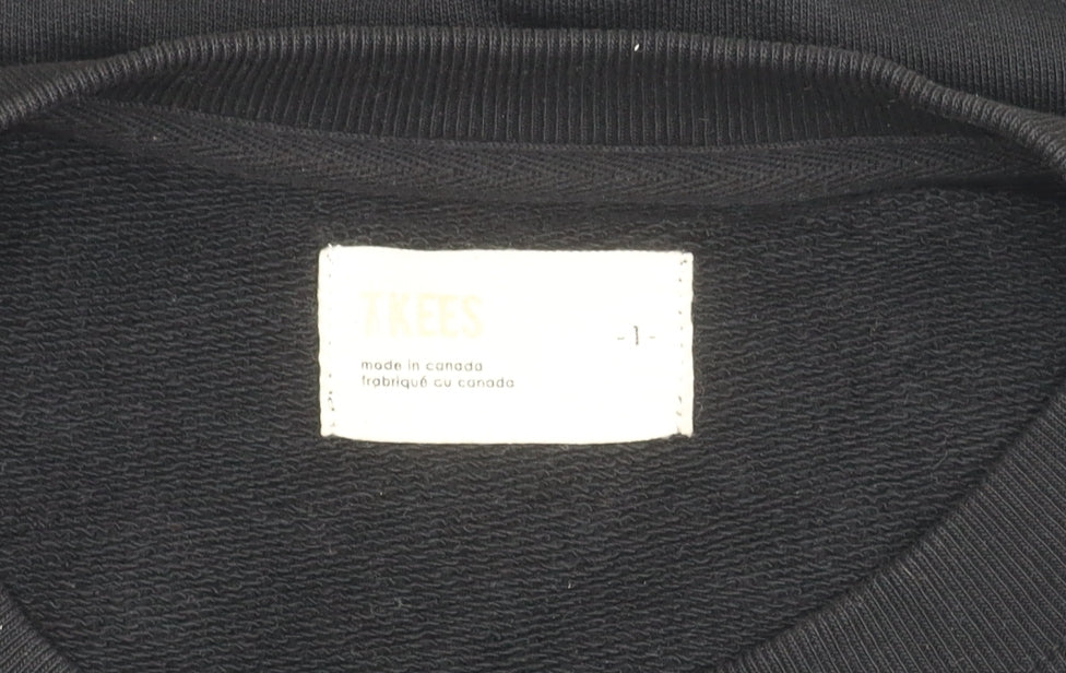 TKEES Womens Black Cotton Pullover Sweatshirt Size S Relaxed Fit
