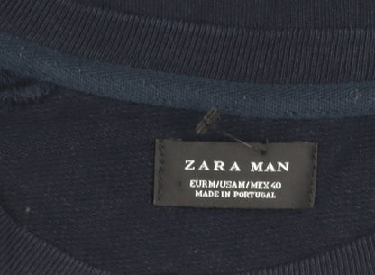 Zara Man Men’s Blue Pullover Sweatshirt M Nautical Graphic Print