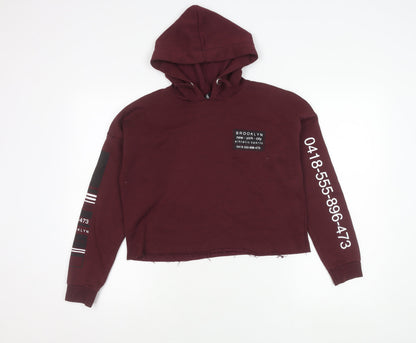 New Look Girls Red Pullover Hoodie 14-15 Yrs Brooklyn Graphic Print