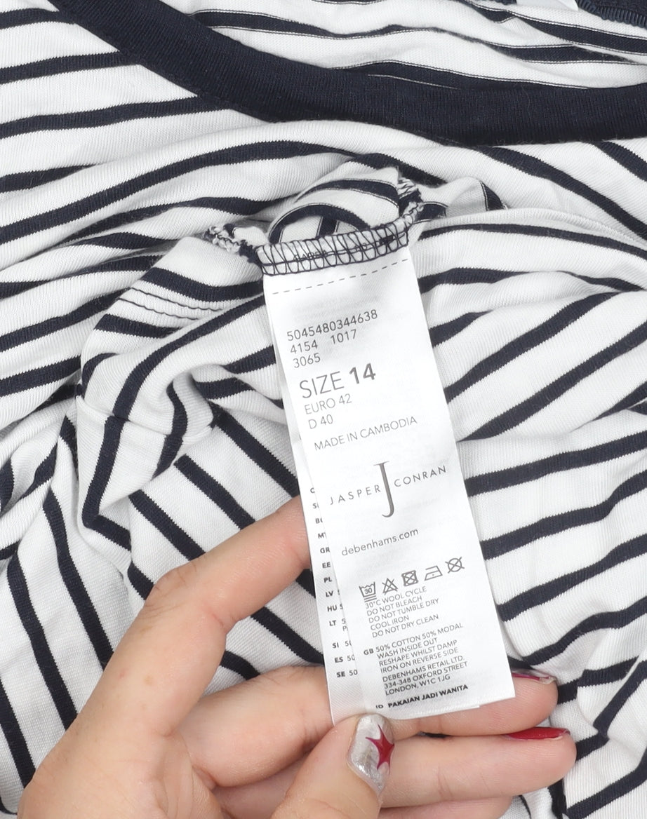 Jasper Conran Womens Black White Striped Jersey T-Shirt Size 14