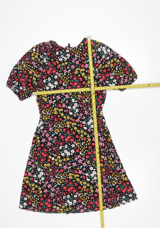Next Women’s Multicoloured Floral A-Line Dress UK 10 Short Sleeve Knee Length