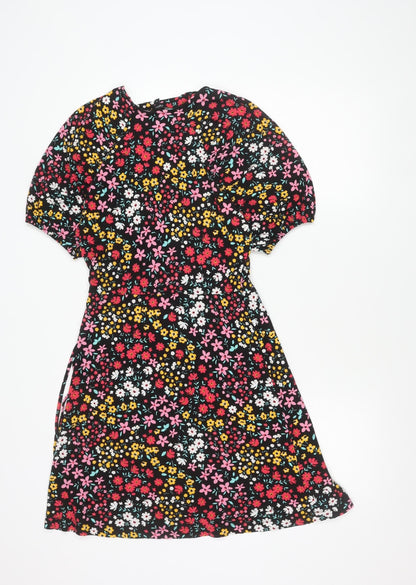Next Women’s Multicoloured Floral A-Line Dress UK 10 Short Sleeve Knee Length