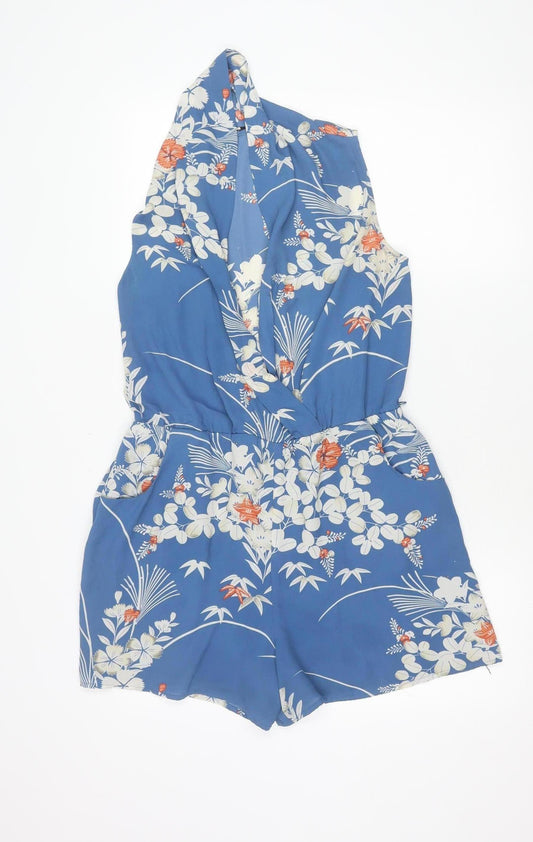 Oasis Womens Blue Floral Sleeveless Halter Neck Playsuit UK 12