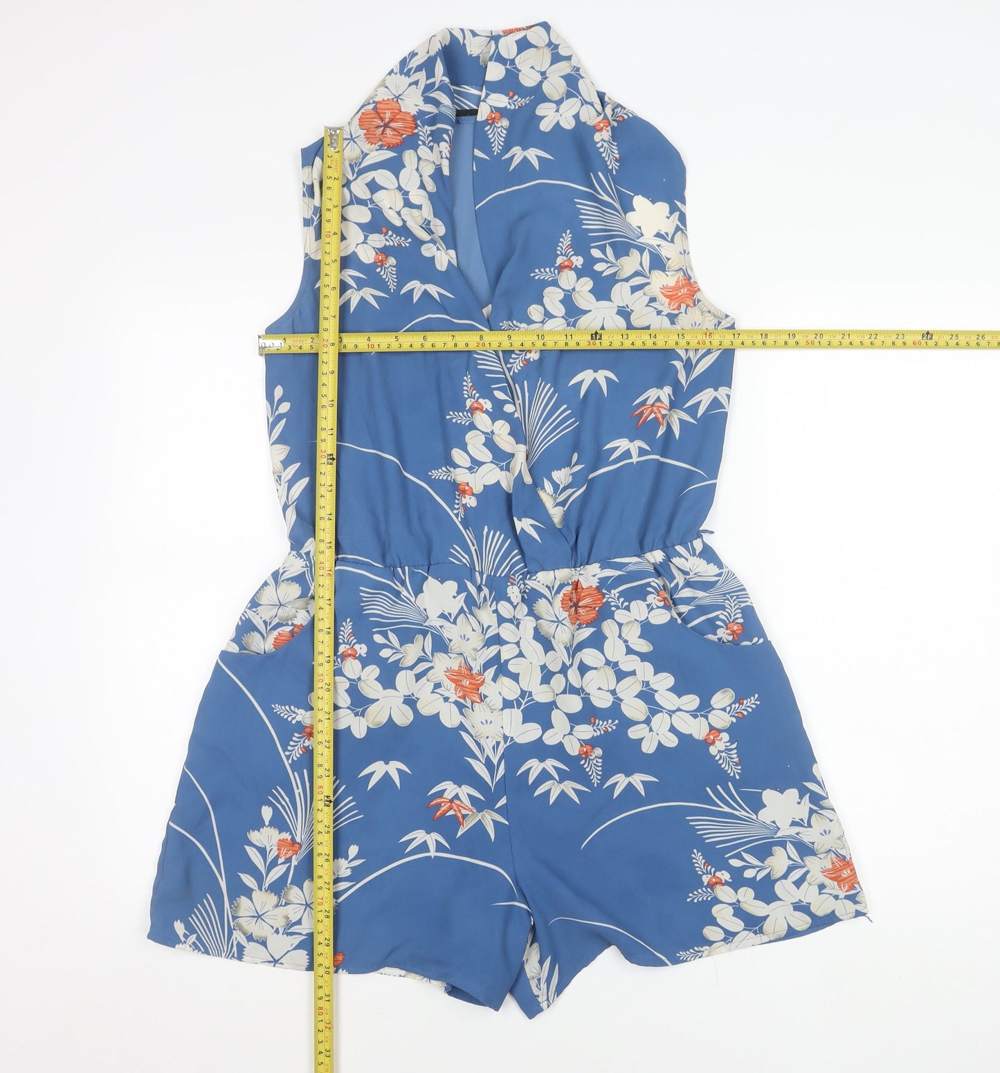 Oasis Womens Blue Floral Sleeveless Halter Neck Playsuit UK 12