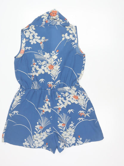 Oasis Womens Blue Floral Sleeveless Halter Neck Playsuit UK 12