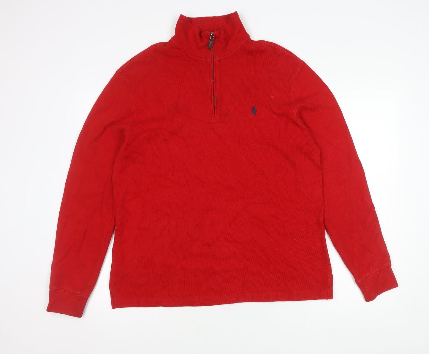 Ralph Lauren Men’s Red Cotton 1/4 Zip Mock Neck Jumper Size M