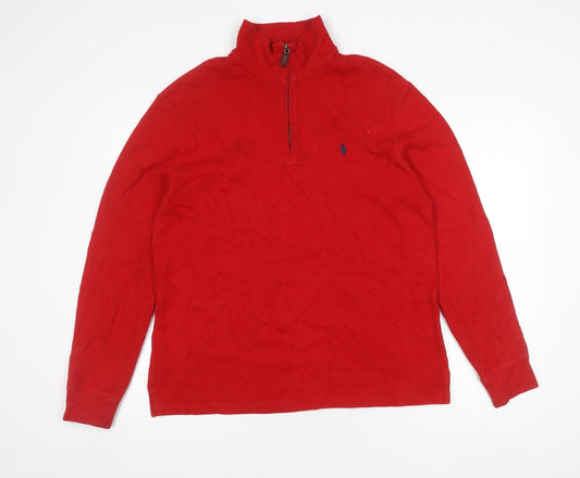 Ralph Lauren Men’s Red Cotton 1/4 Zip Mock Neck Jumper Size M