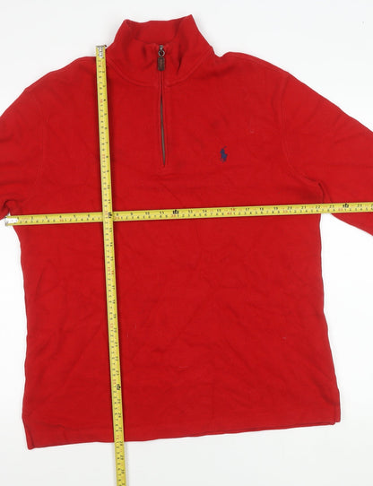 Ralph Lauren Men’s Red Cotton 1/4 Zip Mock Neck Jumper Size M