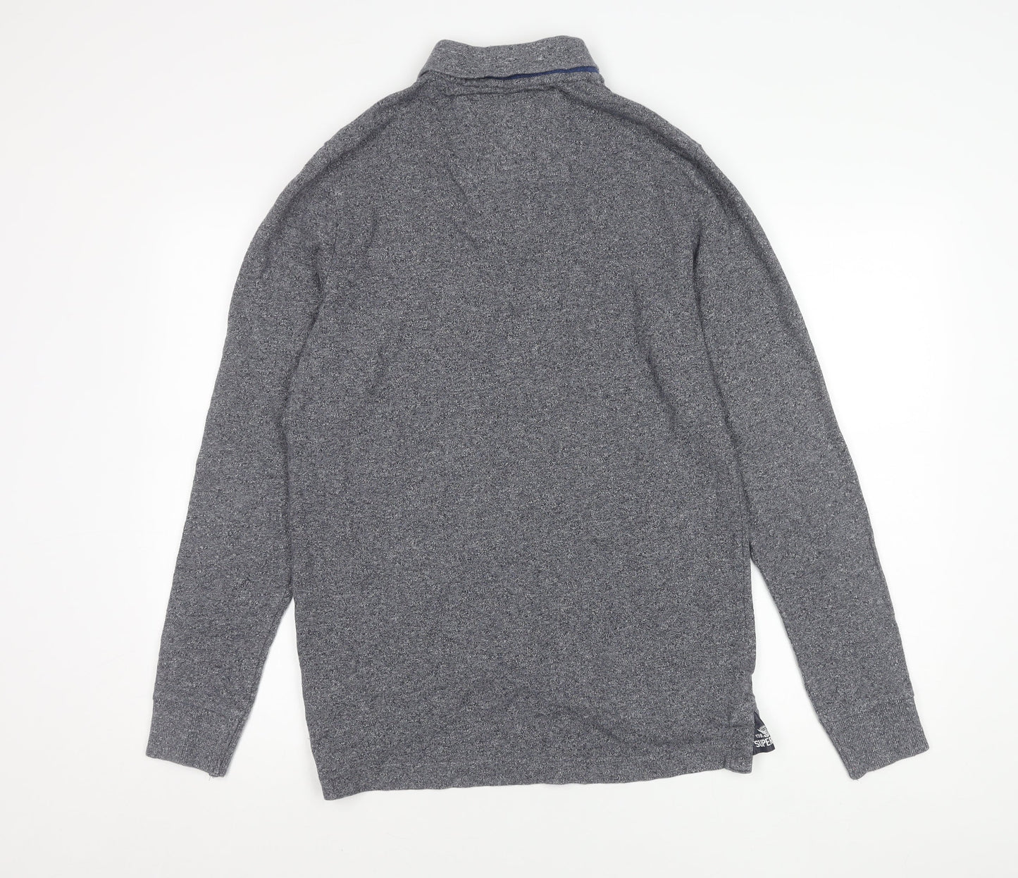 Superdry Mens Grey Classic Long Sleeve Polo Shirt Size L Cotton
