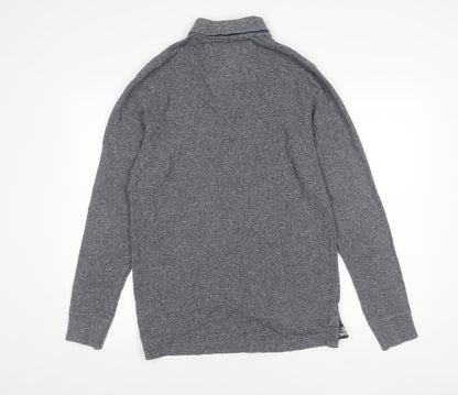 Superdry Mens Grey Classic Long Sleeve Polo Shirt Size L Cotton