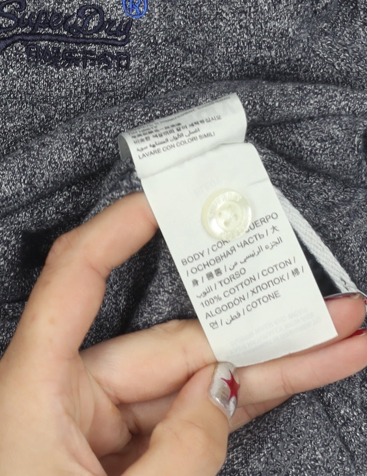 Superdry Mens Grey Classic Long Sleeve Polo Shirt Size L Cotton