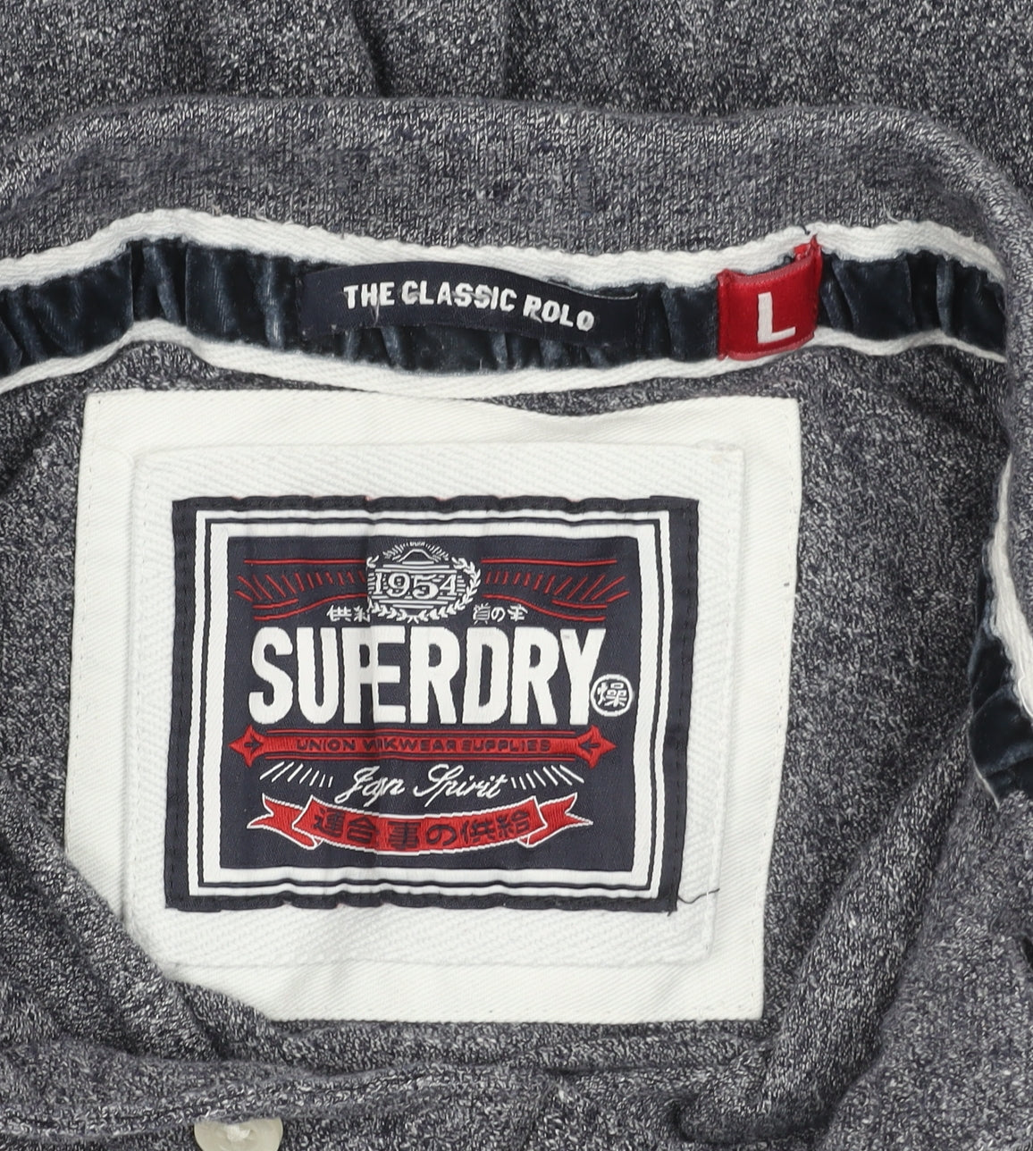 Superdry Mens Grey Classic Long Sleeve Polo Shirt Size L Cotton