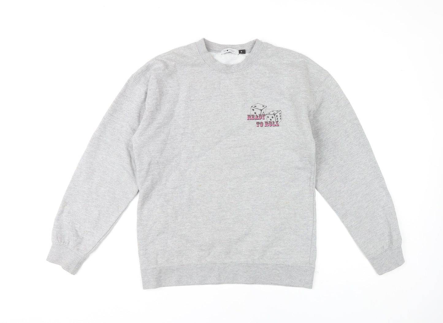 Spotted Womens Grey Small Pullover Sweatshirt Ready to Roll Graphic