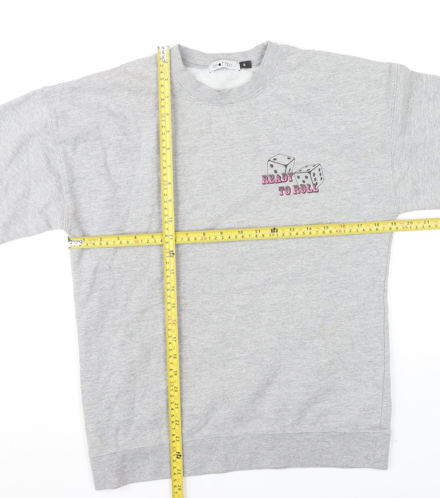 Spotted Womens Grey Small Pullover Sweatshirt Ready to Roll Graphic