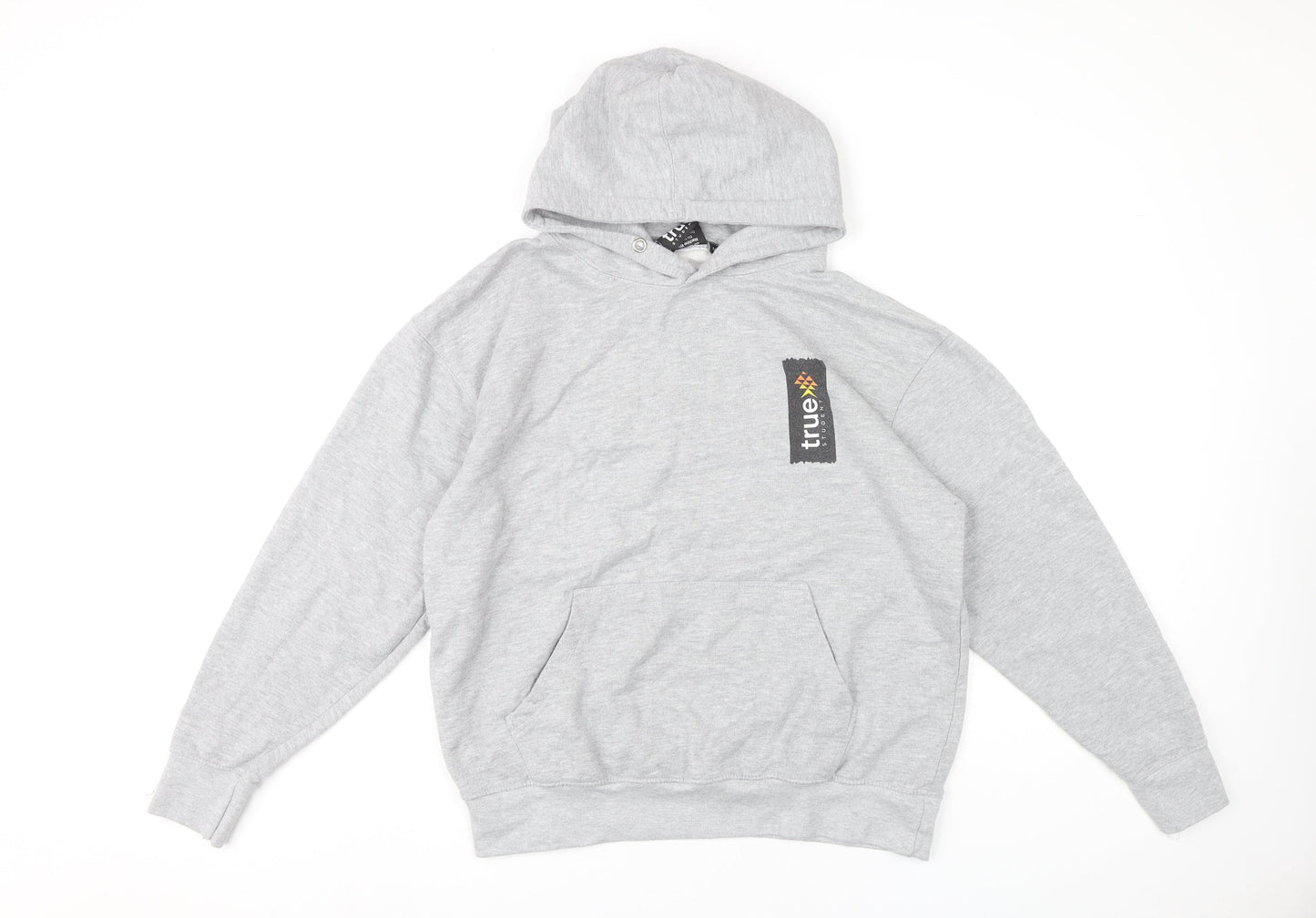 True Student Mens Grey Pullover Hoodie M Regular Fit Graphic Print