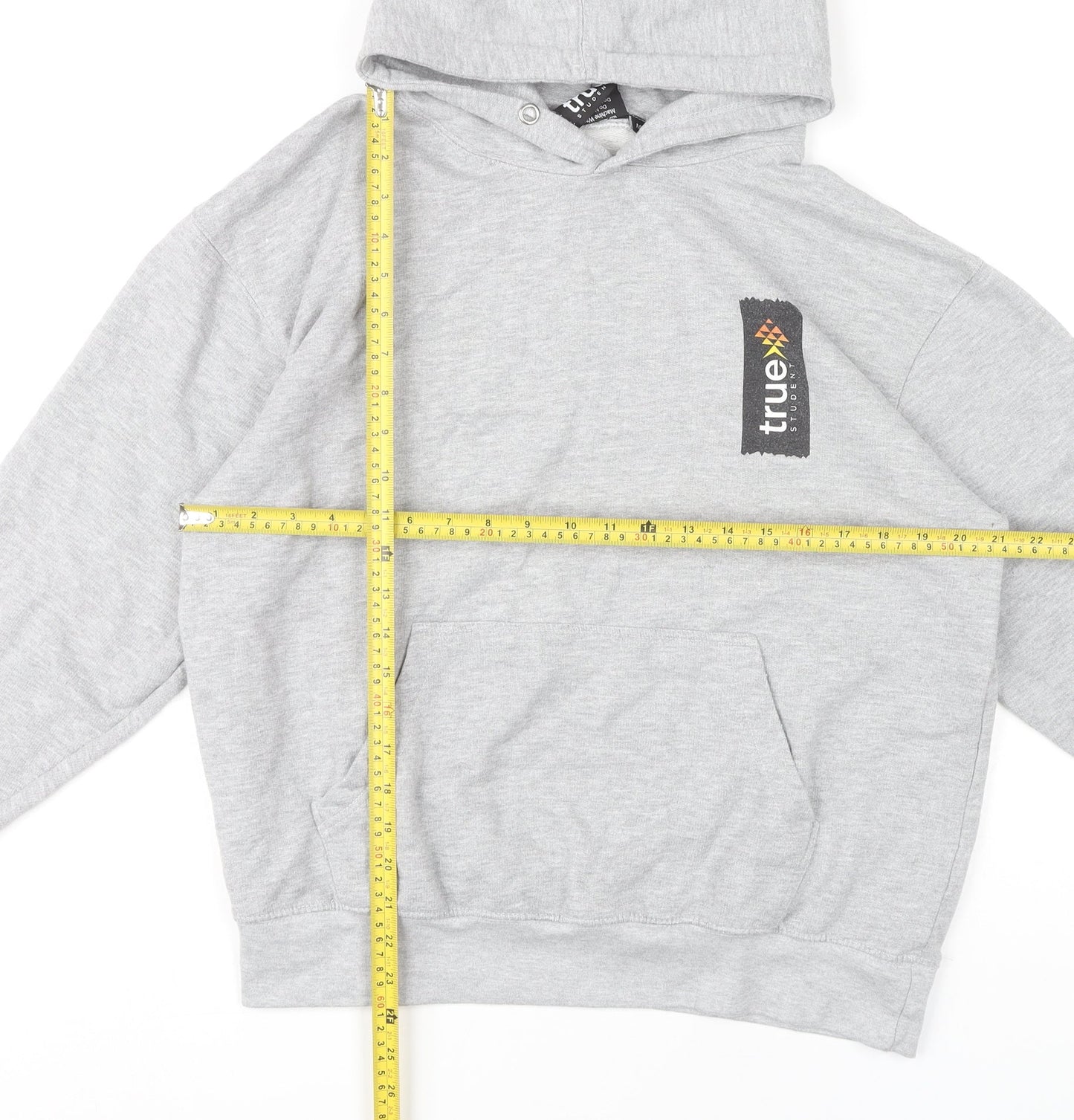 True Student Mens Grey Pullover Hoodie M Regular Fit Graphic Print