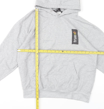 True Student Mens Grey Pullover Hoodie M Regular Fit Graphic Print