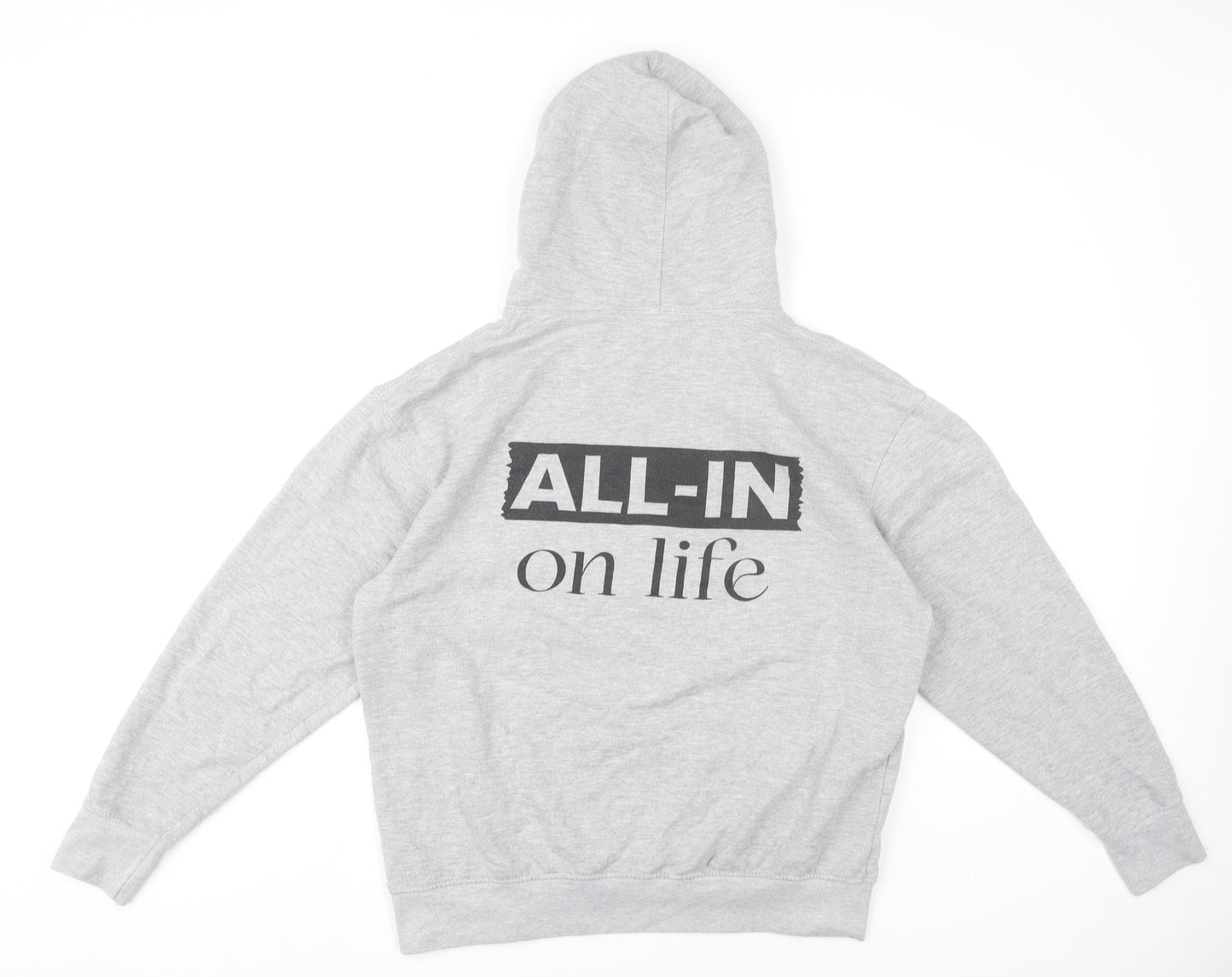 True Student Mens Grey Pullover Hoodie M Regular Fit Graphic Print