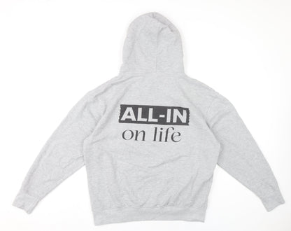 True Student Mens Grey Pullover Hoodie M Regular Fit Graphic Print