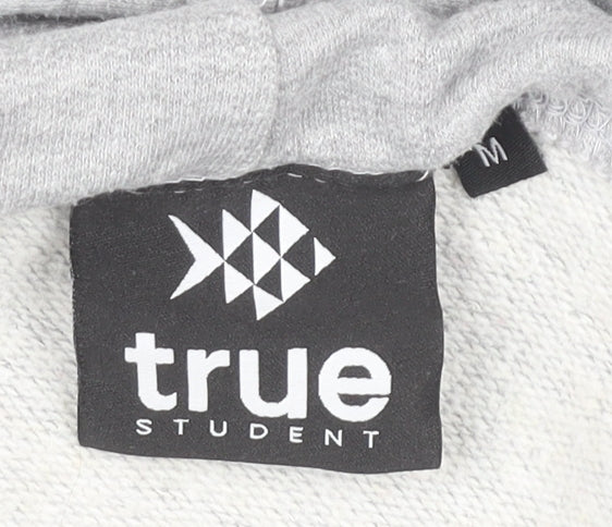 True Student Mens Grey Pullover Hoodie M Regular Fit Graphic Print