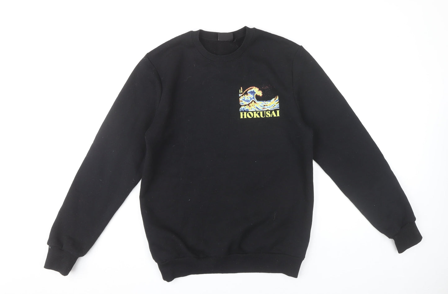 Hokusai Men’s Black Pullover Sweatshirt S Regular Fit Graphic Art
