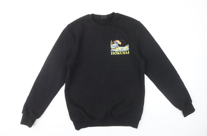 Hokusai Men’s Black Pullover Sweatshirt S Regular Fit Graphic Art