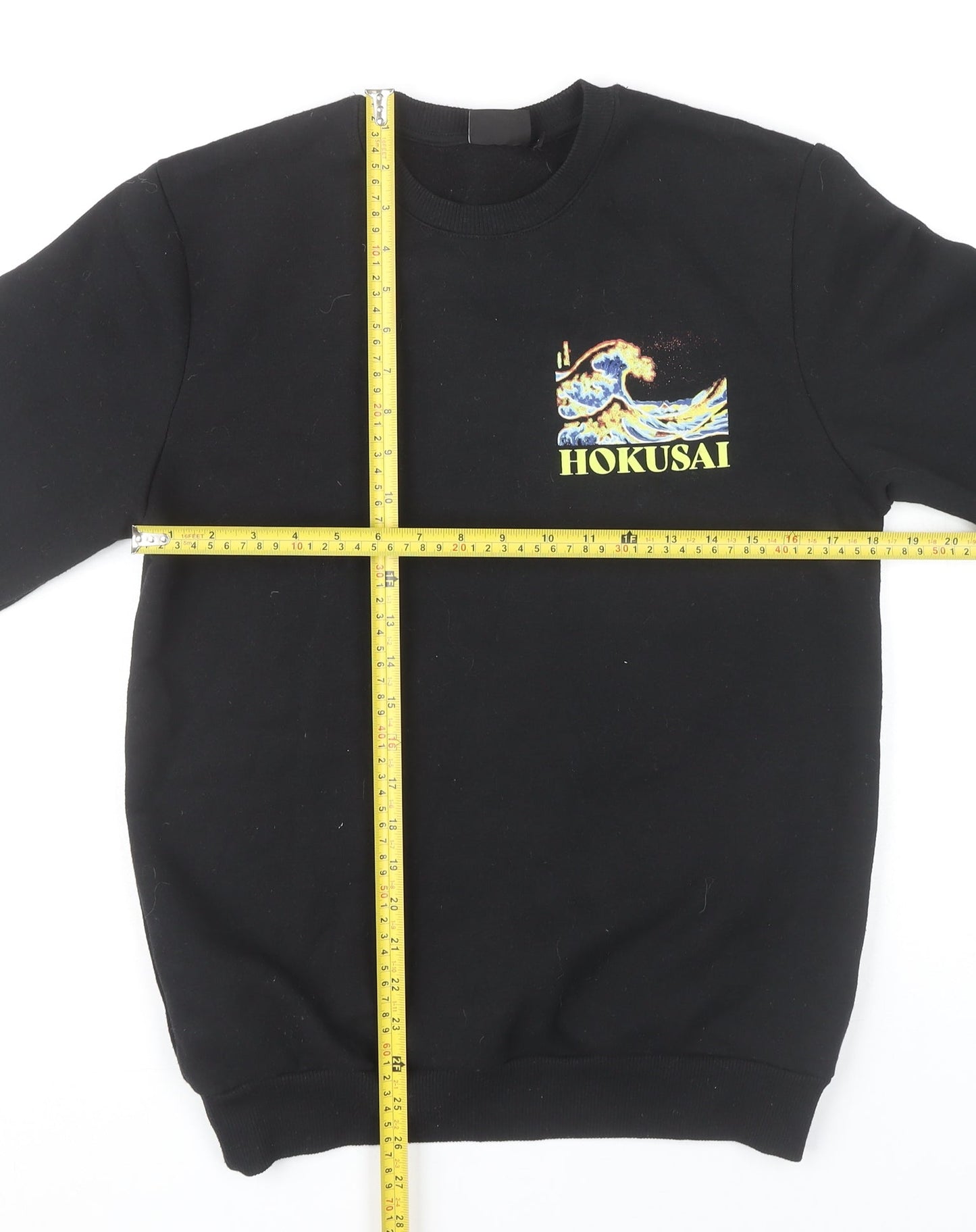 Hokusai Men’s Black Pullover Sweatshirt S Regular Fit Graphic Art