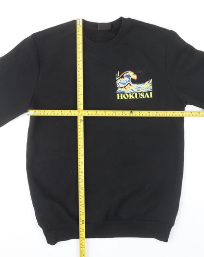 Hokusai Men’s Black Pullover Sweatshirt S Regular Fit Graphic Art