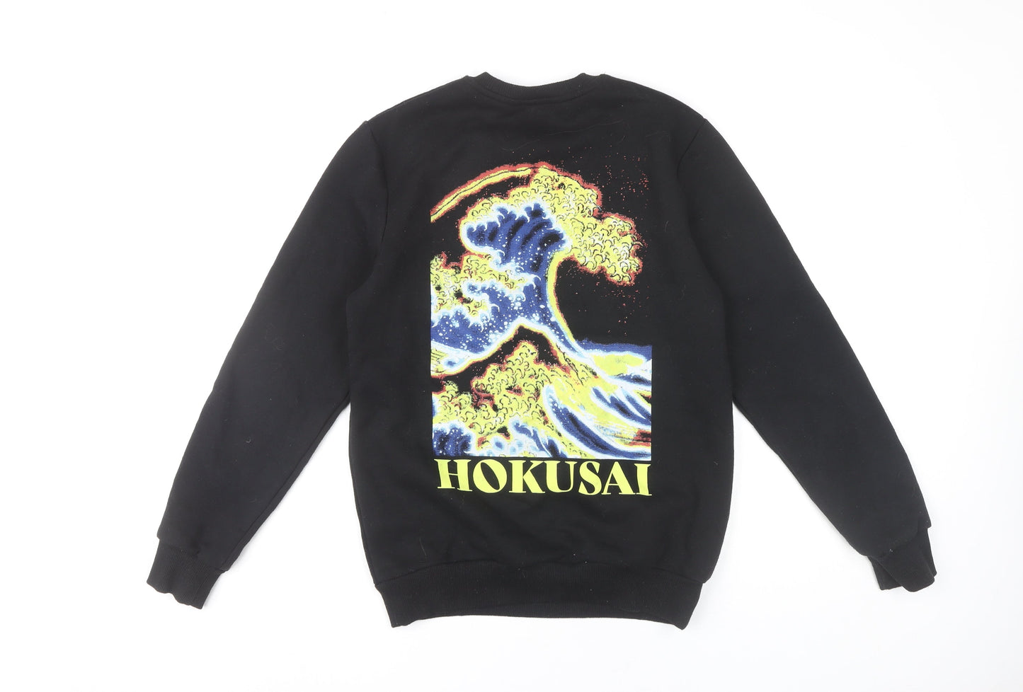 Hokusai Men’s Black Pullover Sweatshirt S Regular Fit Graphic Art