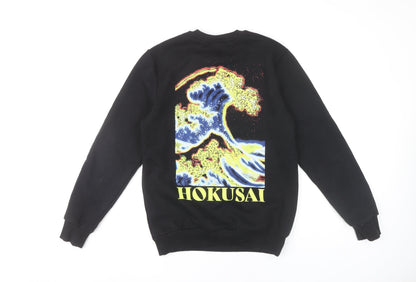 Hokusai Men’s Black Pullover Sweatshirt S Regular Fit Graphic Art