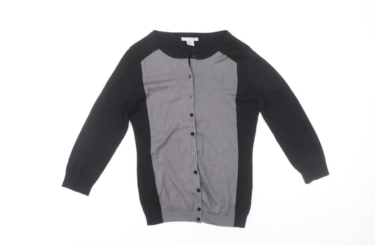 H&M Womens XS Black Grey Button Up Cardigan 3/4 Sleeve Knitwear