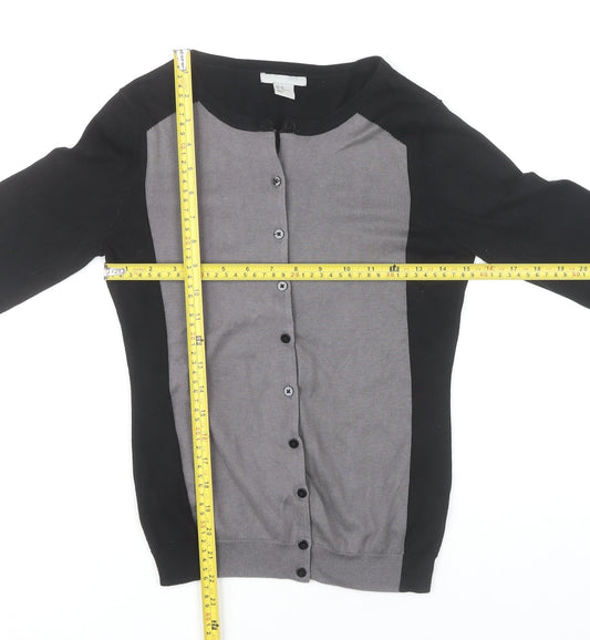 H&M Womens XS Black Grey Button Up Cardigan 3/4 Sleeve Knitwear