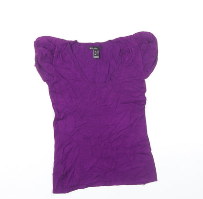 Mango Womens Purple Size 8 Scoop Neck Puff Sleeve T-Shirt