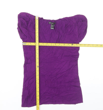 Mango Womens Purple Size 8 Scoop Neck Puff Sleeve T-Shirt