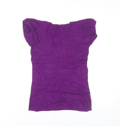 Mango Womens Purple Size 8 Scoop Neck Puff Sleeve T-Shirt