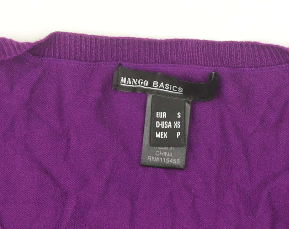 Mango Womens Purple Size 8 Scoop Neck Puff Sleeve T-Shirt