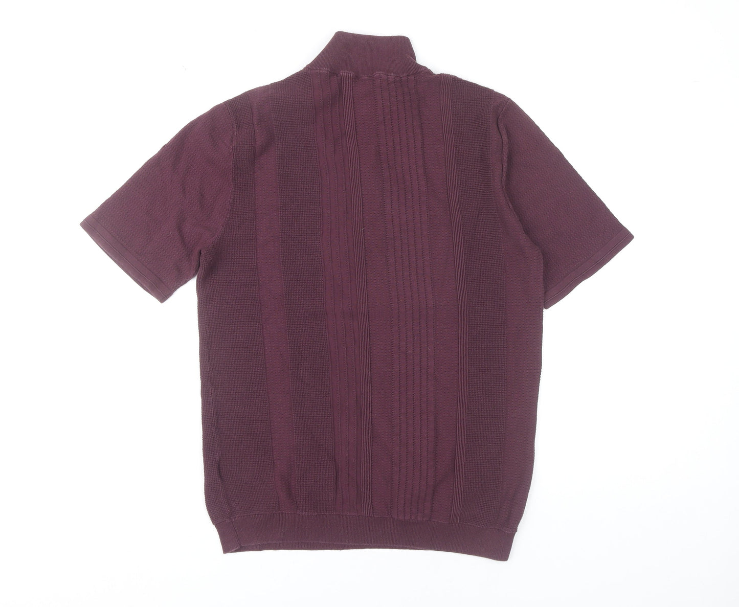 Reiss Men’s Purple Mock Neck Short Sleeve Zip Knit Jumper M