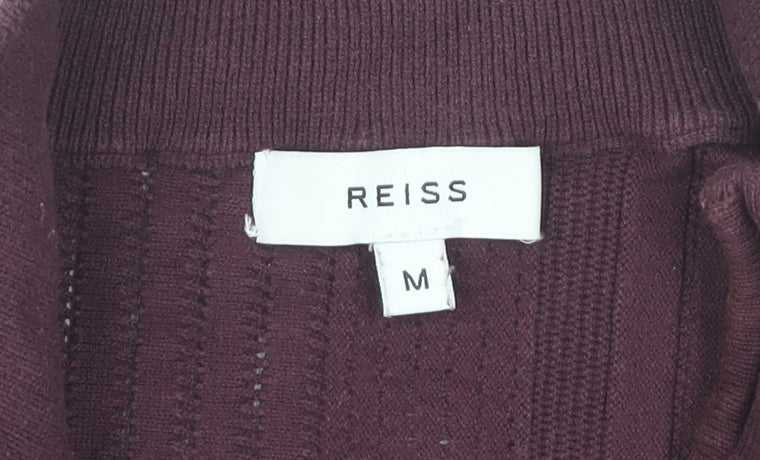 Reiss Men’s Purple Mock Neck Short Sleeve Zip Knit Jumper M