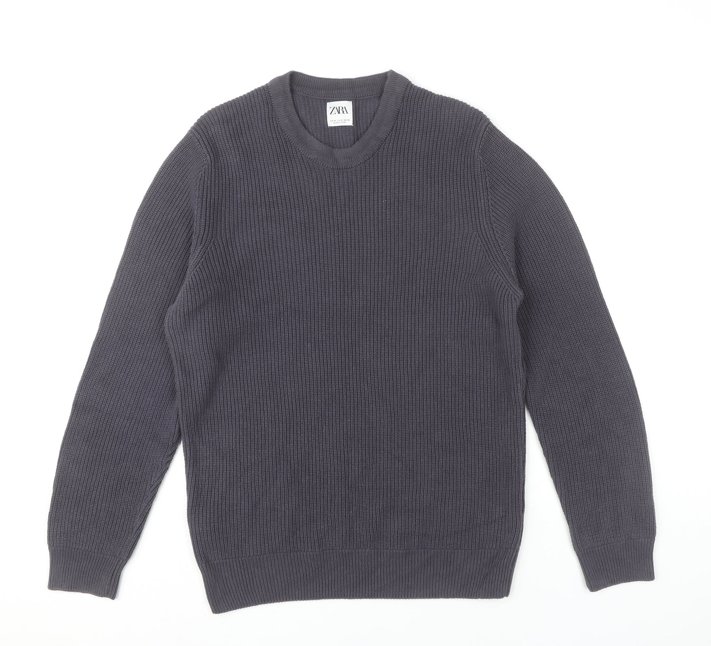 Zara Men Grey Cotton Blend Chunky Knit Pullover Jumper M