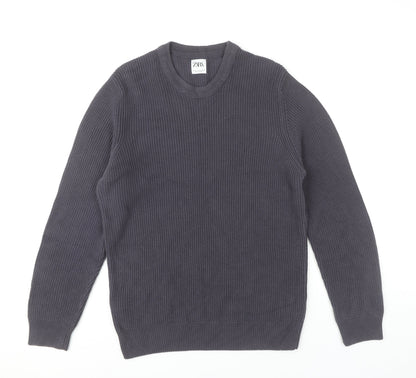 Zara Men Grey Cotton Blend Chunky Knit Pullover Jumper M
