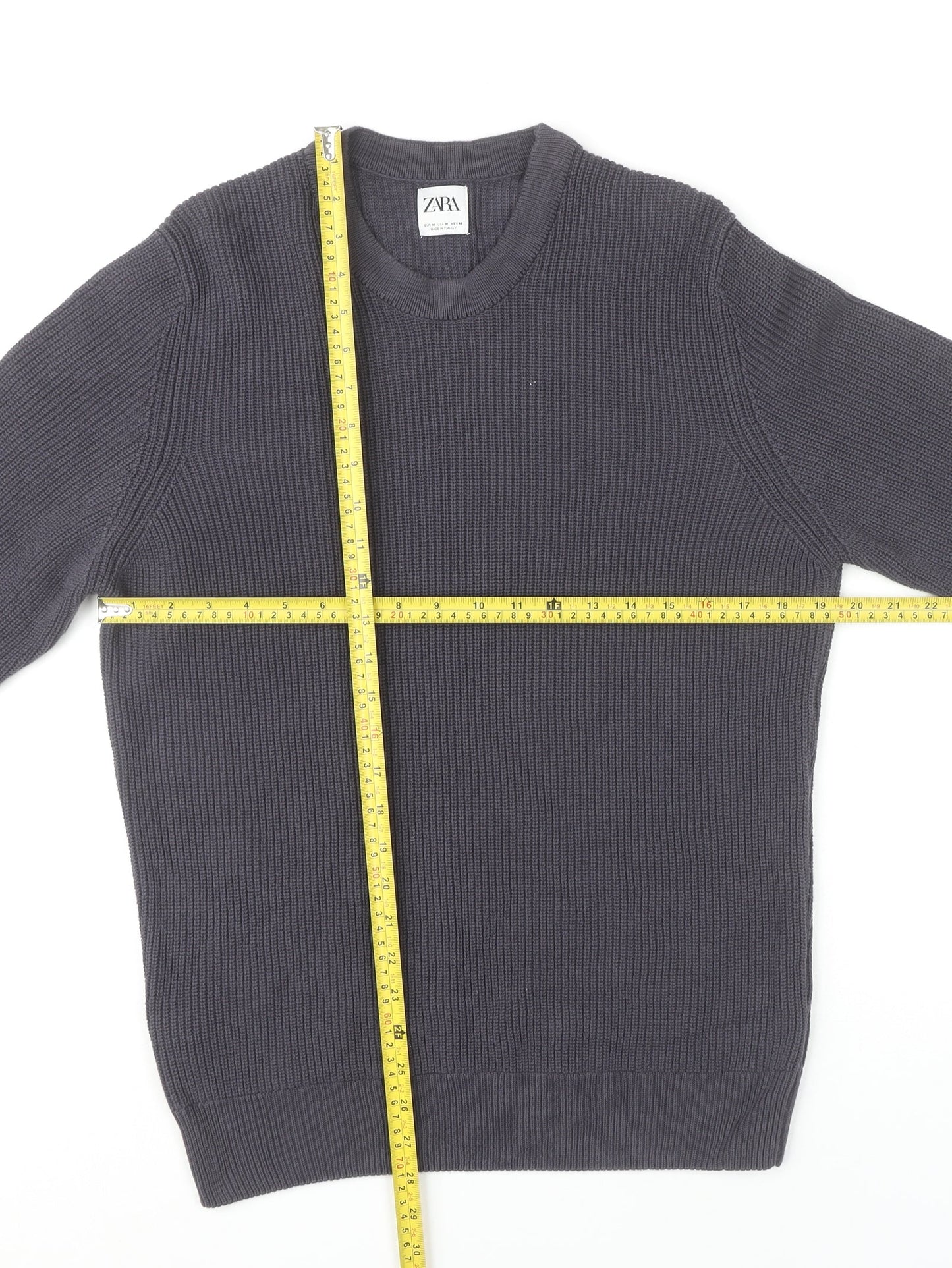 Zara Men Grey Cotton Blend Chunky Knit Pullover Jumper M