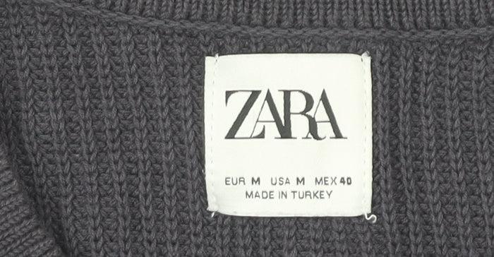 Zara Men Grey Cotton Blend Chunky Knit Pullover Jumper M